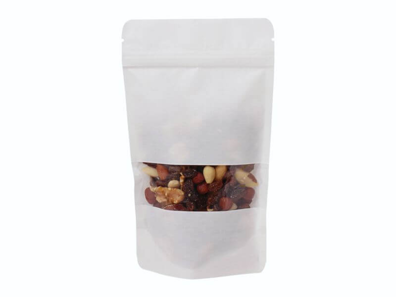 bílý papírový doypack sáček s okénkem - střední