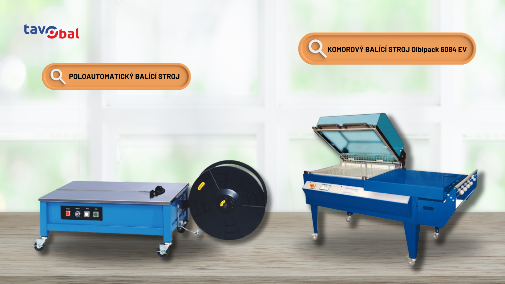 ukázka poloautomatického a komorového balicího stroje