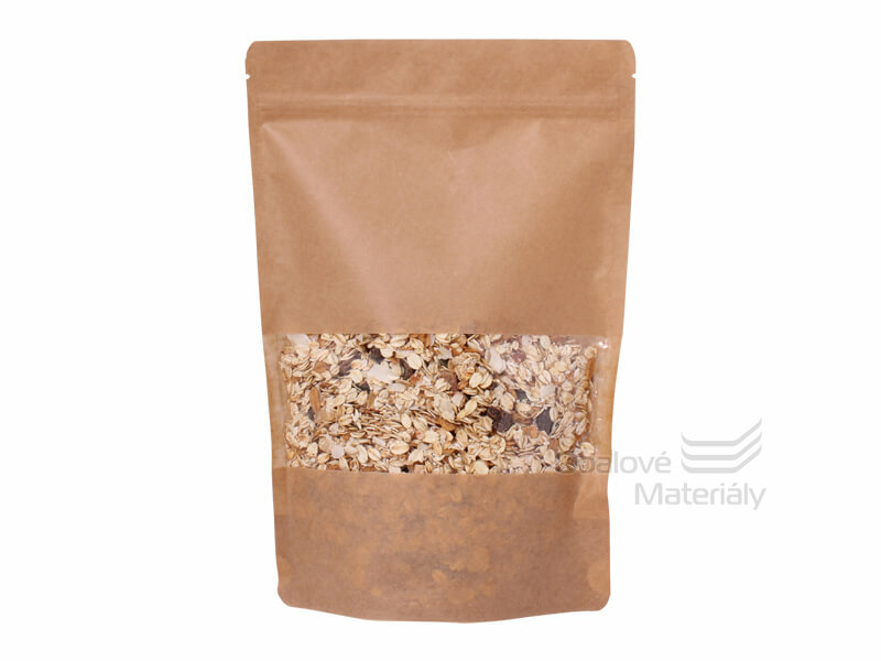 Doypack sáček 200*300 mm, 2000 ml, s menším okénkem, papírový, 100 ks