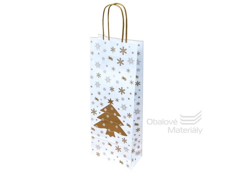 Taška na víno vánoční 15*8*39,5 cm, bílý sulfátový papír 120 g